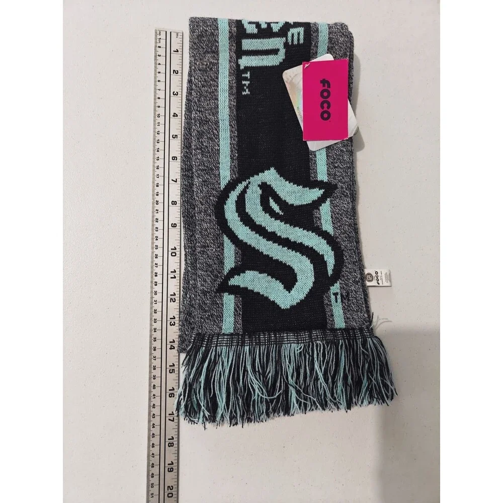 NEW NHL Seattle Kraken Scarf Knit Reversible Teal Blue Hockey FOCO NWT S Logo